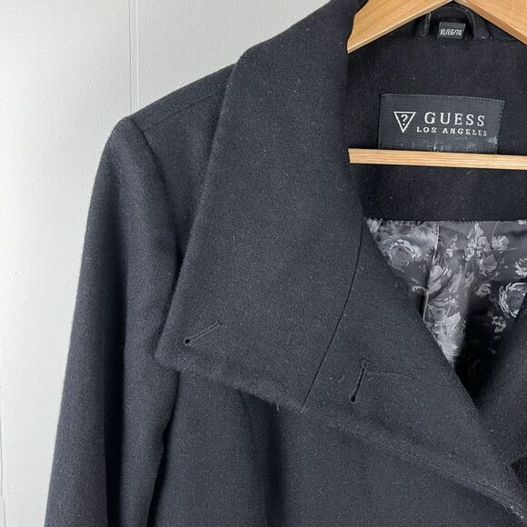 Guess Wool Blend Pea Coat Gray Black‎ Double Breasted Womens XL - Picture 4 of 7